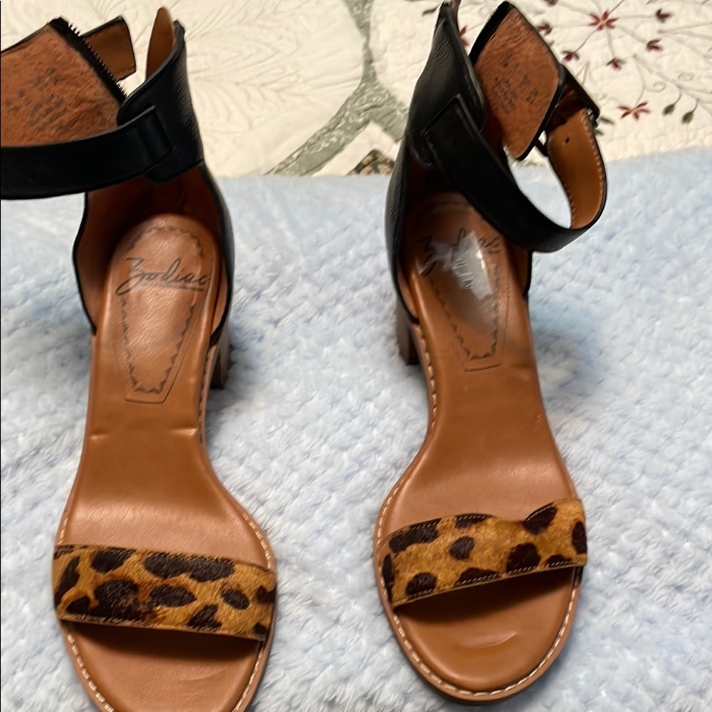 Zodiac Black and Brown Sandals with Leopard Print